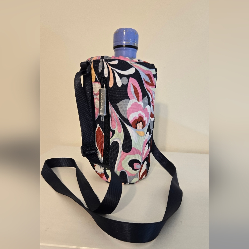 Vera Bradley Black and Pink Floral Crossbody Water Bottle Bag